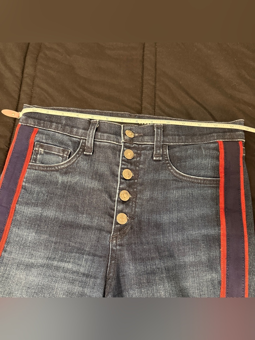 Veronica Beard Navy Slim Straight Jeans with Red Side Stripes - Picture 5 of 8